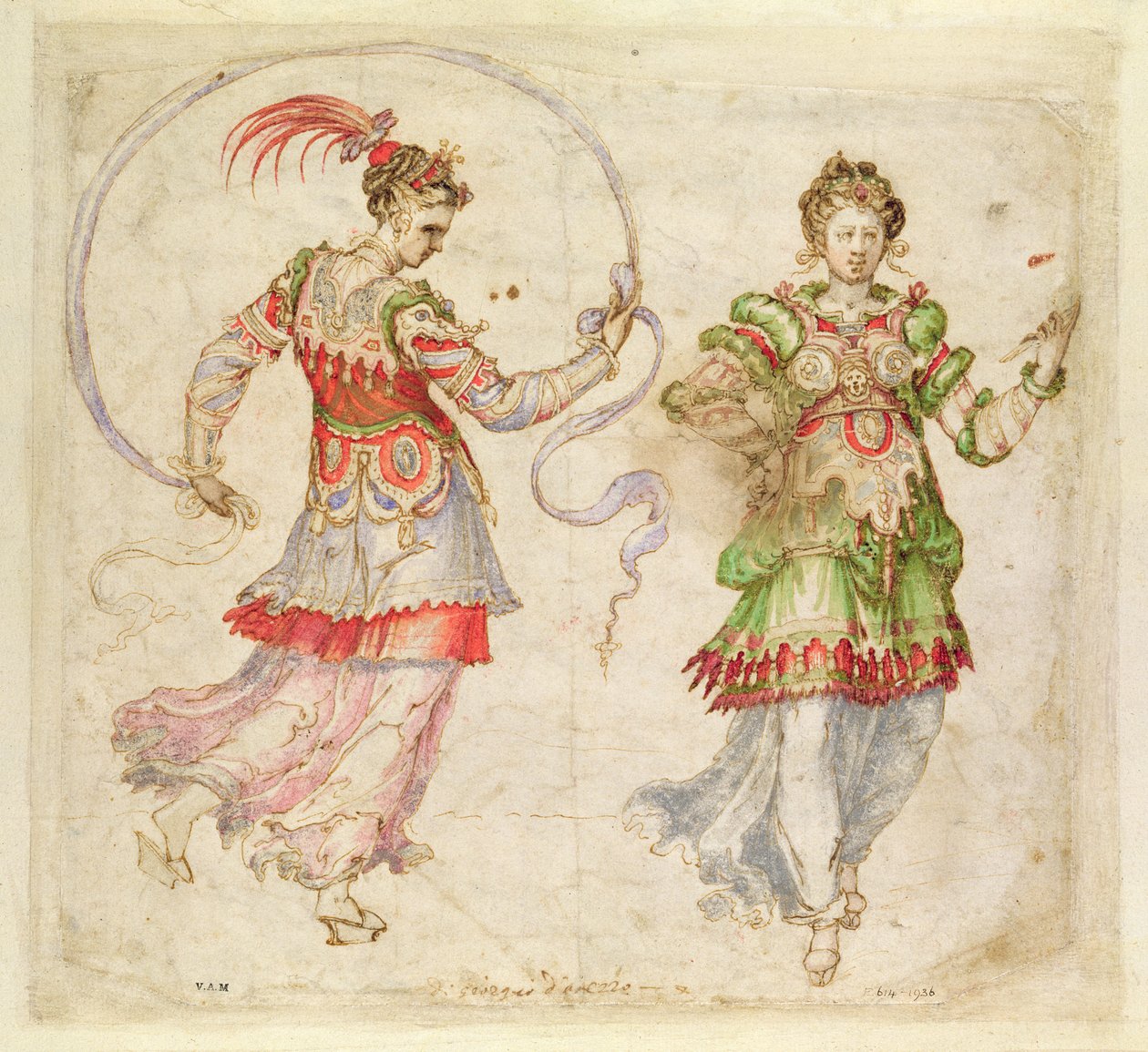 Entwurf für Kostüme, wahrscheinlich in den Florentiner Intermezzi, Florenz, 1589 von Bernardo Buontalenti