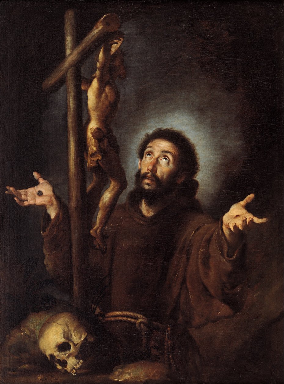 Der heilige Franziskus von Assisi verehrt das Kruzifix von Bernardo Strozzi