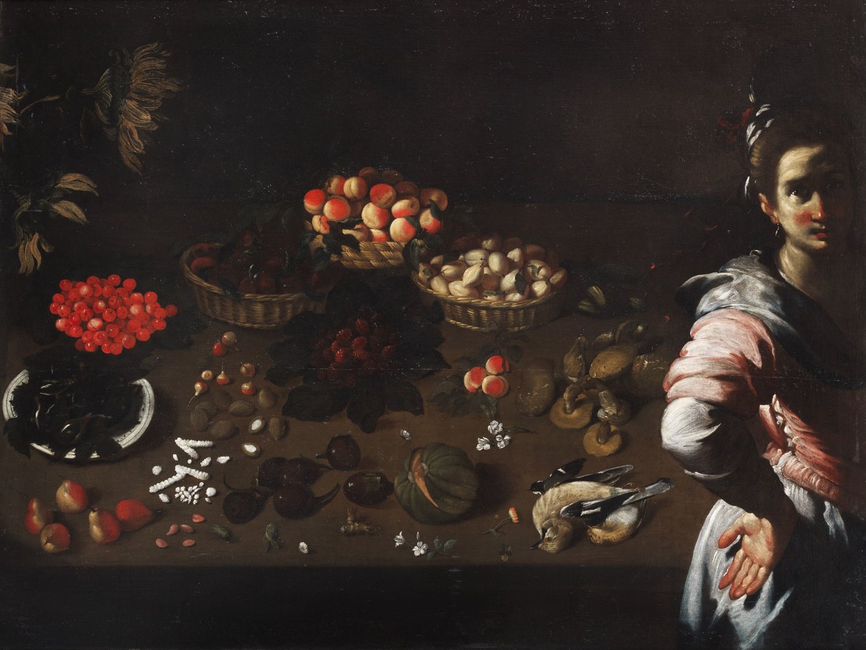 Stillleben mit Dienstmagd von Bernardo Strozzi