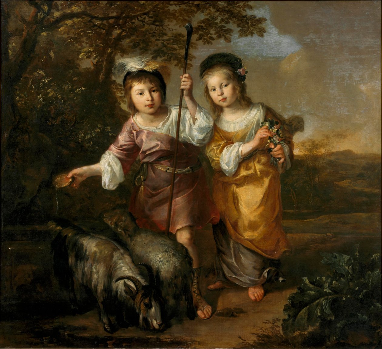 Porträt von zwei Kindern in pastoraler Kleidung von Bernardus Zwaerdecroon