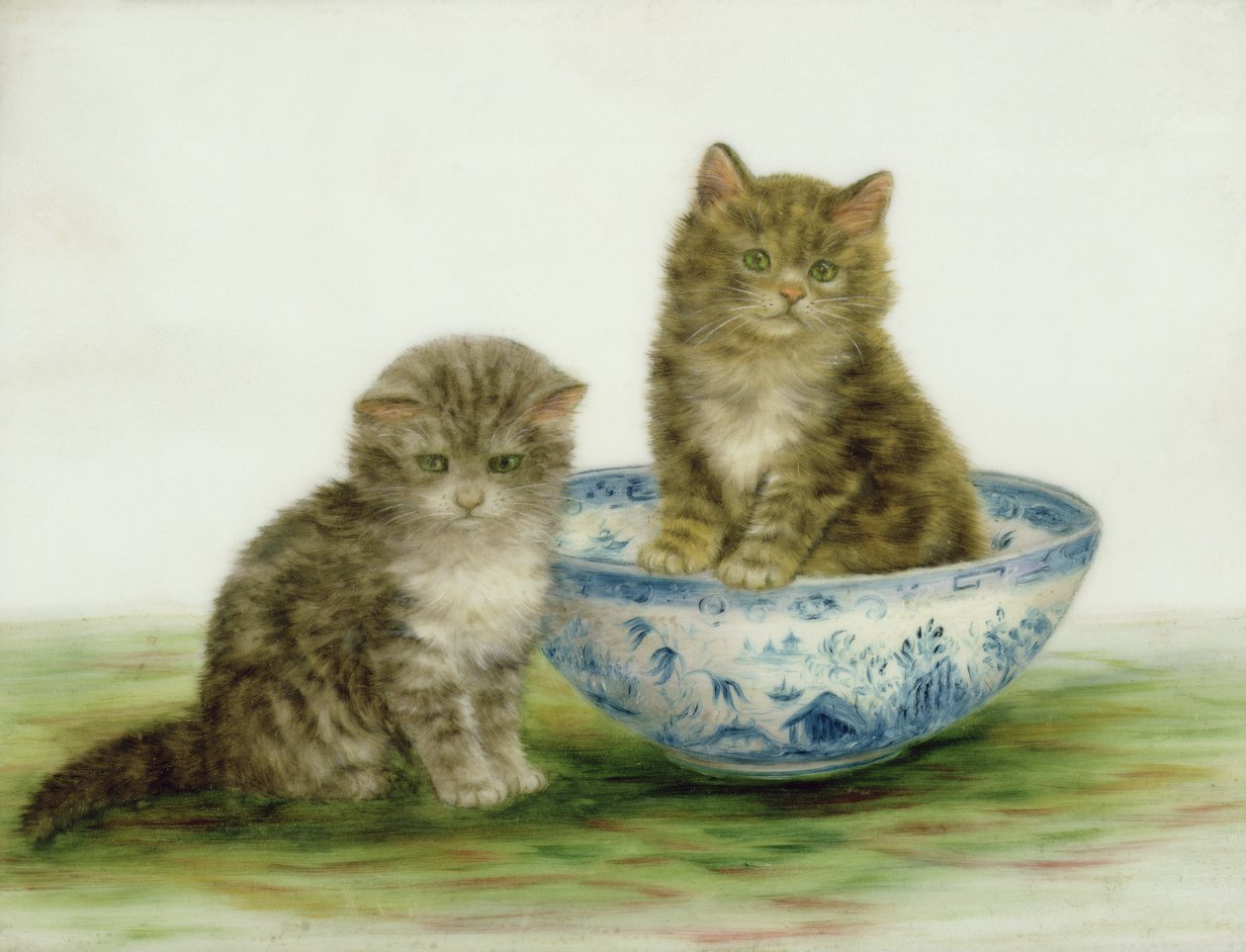 Kätzchen in einer blauen Porzellanschale von Bessie Bamber