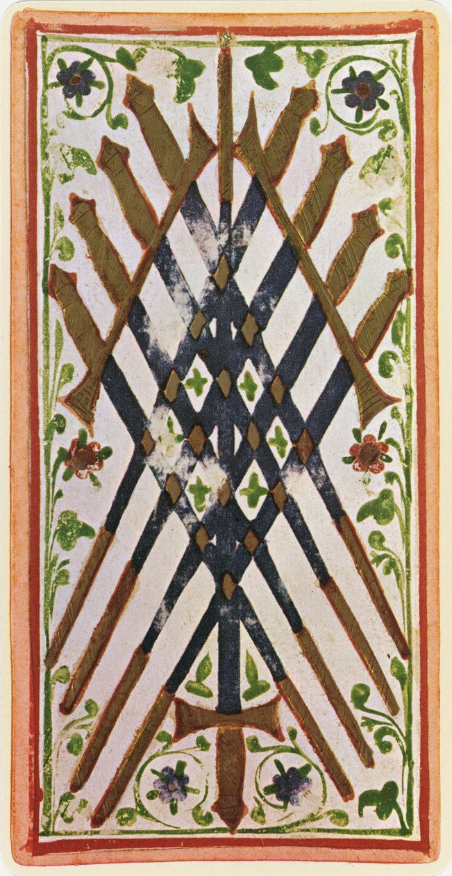 Die Neun der Schwerter, Faksimile einer Tarotkarte aus dem 