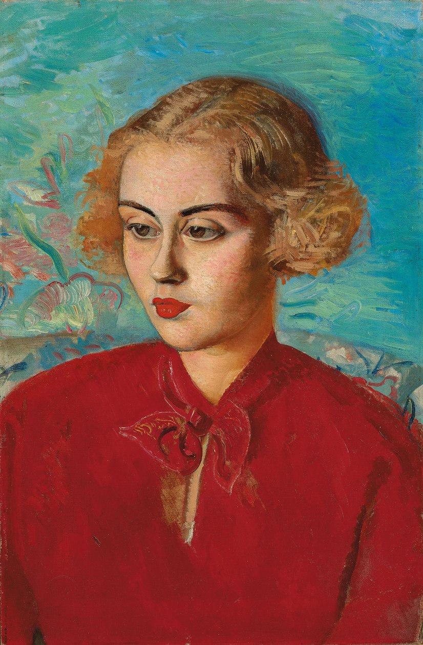 Frau in Rot von Boris Dmitrievich Grigoriev