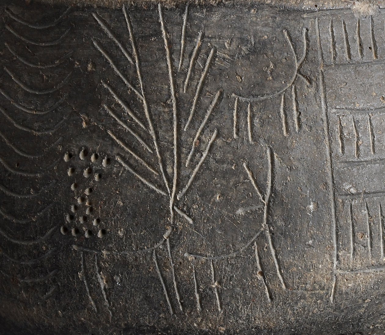 Detail einer Schale, mit eingeritzter Dekoration, die Hirsche darstellt, aus Los Millares, Spanien, Kupferzeit, ca. 2000 v. Chr. (Detail) von Bronze Age