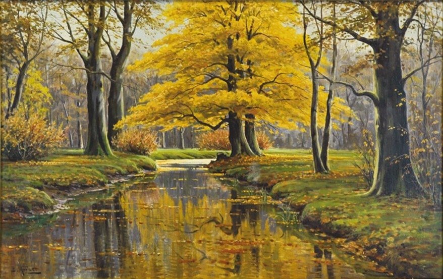 Herbstwald mit Bachlauf von Bruno Moras