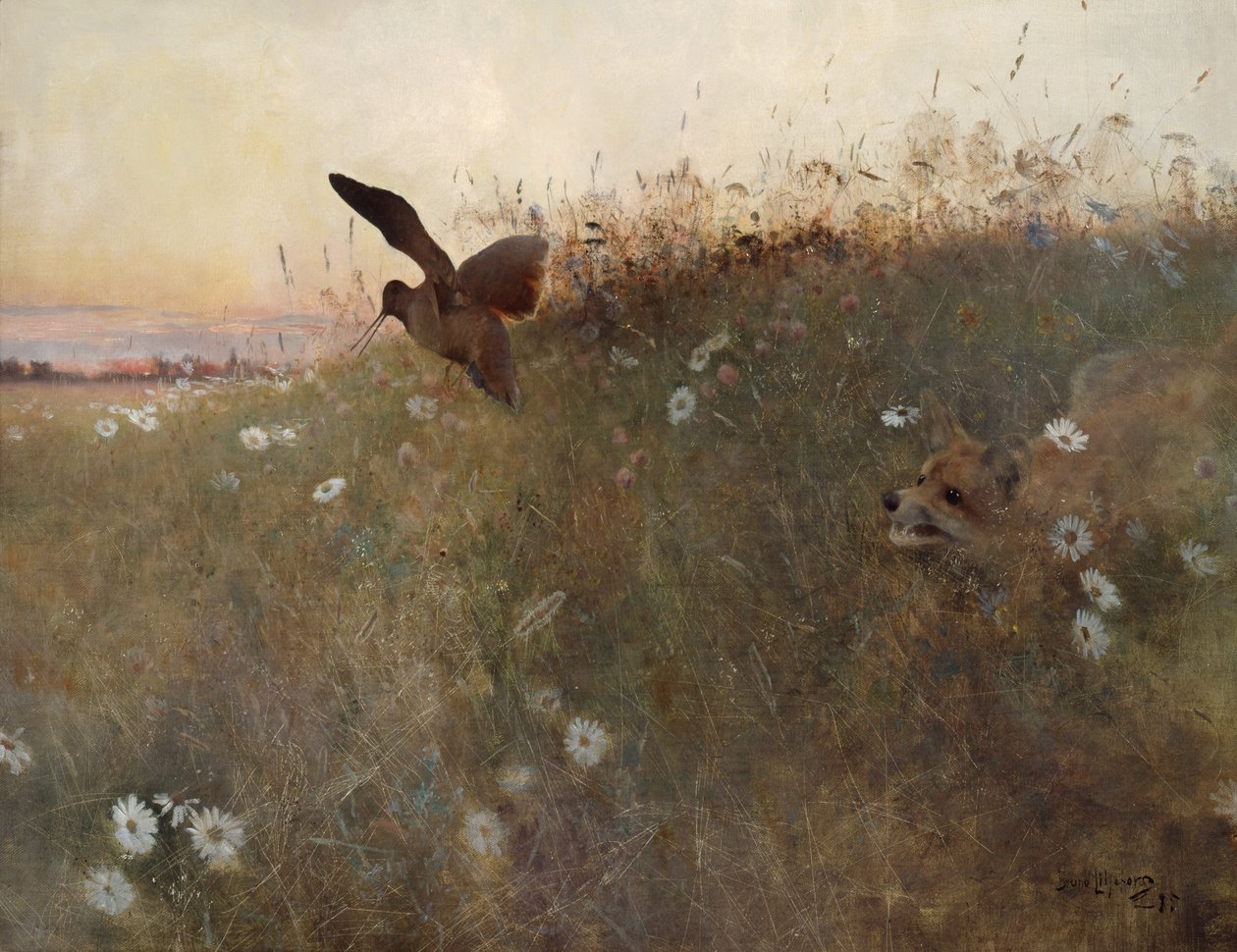 Fuchs und Waldschnepfe von Bruno Andreas Liljefors