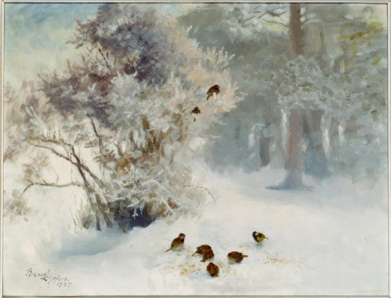Vogelfütterung im Schnee von Bruno Andreas Liljefors