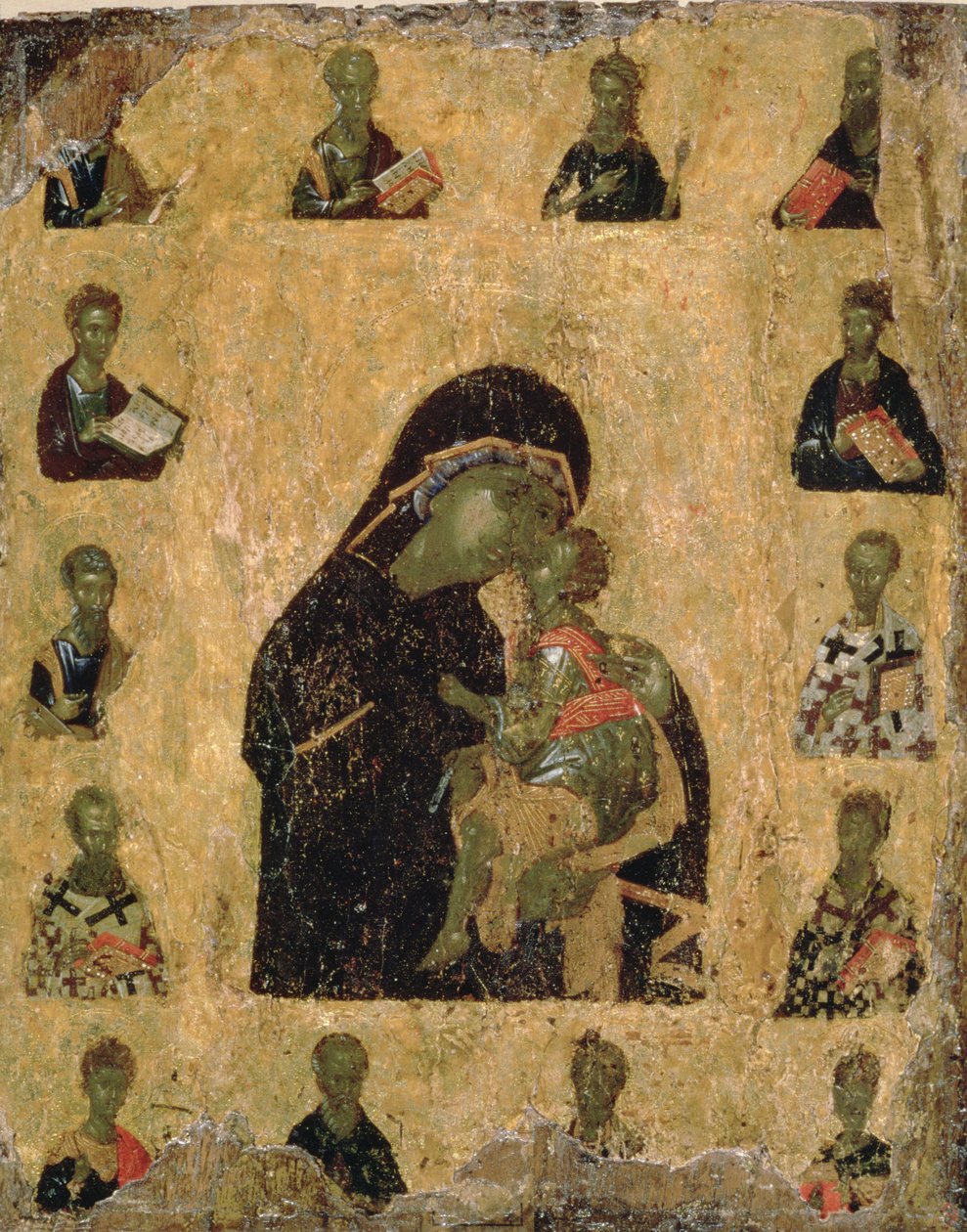 Jungfrau der Zärtlichkeit mit den Heiligen, 1350-1400 von Byzantine