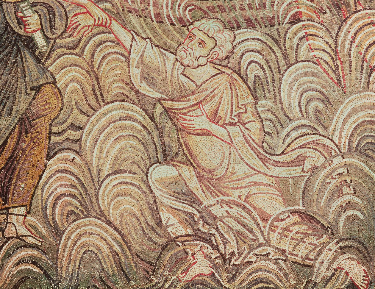St. Peter wird von Christus vor dem Ertrinken gerettet (Detail) von Byzantine School