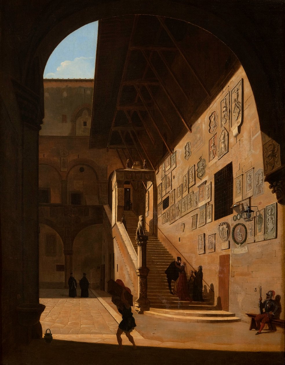 Innenansicht des Alten Palastes der Republik in Florenz (heute Palazzo del Popolo oder Bargello), 1822 von Camille Marie Bonnard
