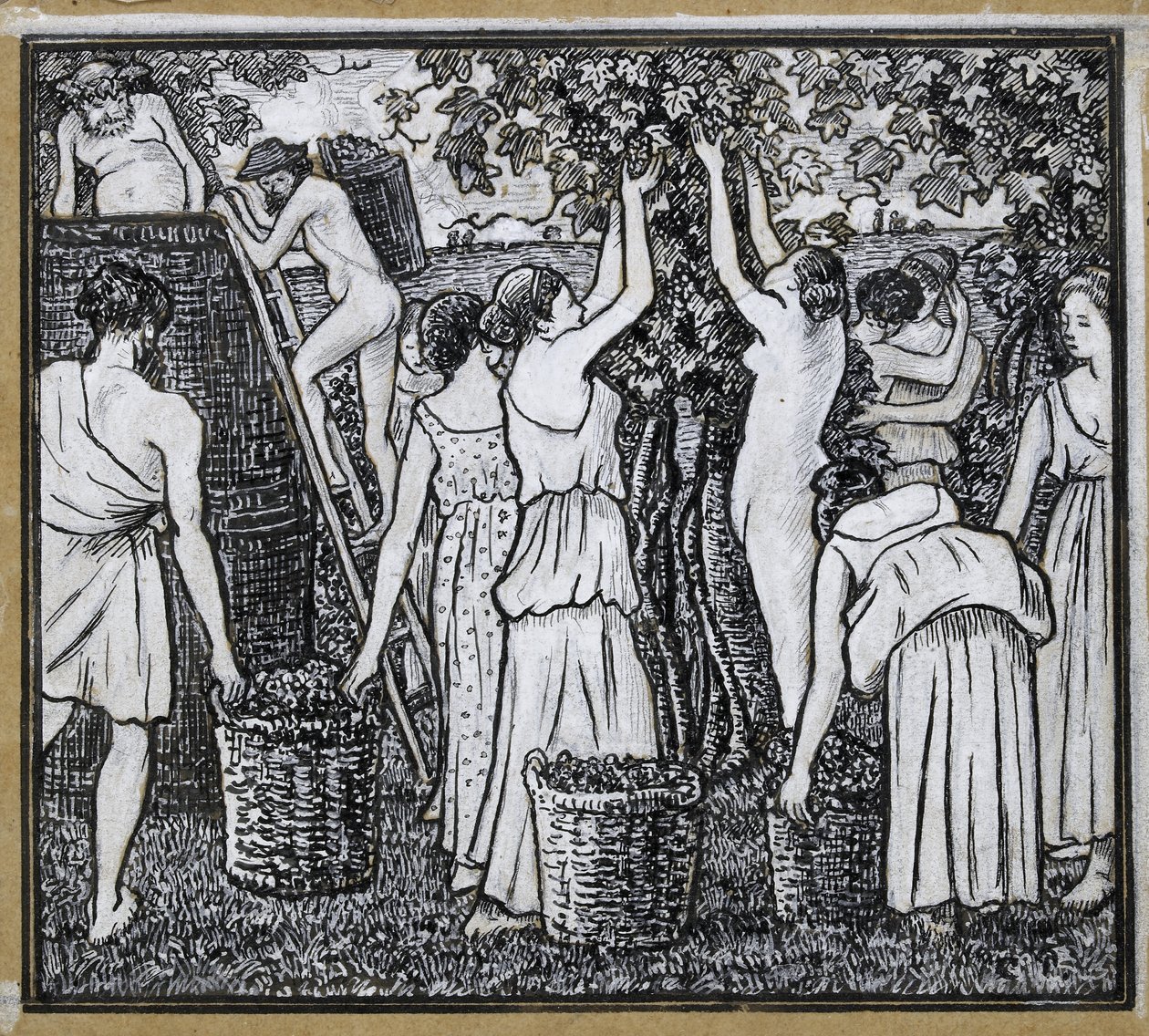 Weinlese, Kompositionsstudie für eine Illustration zu 