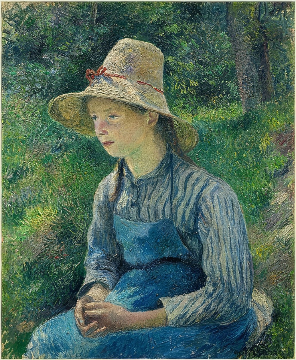 Bauernmädchen mit Strohhut von Camille Jacob Pissarro