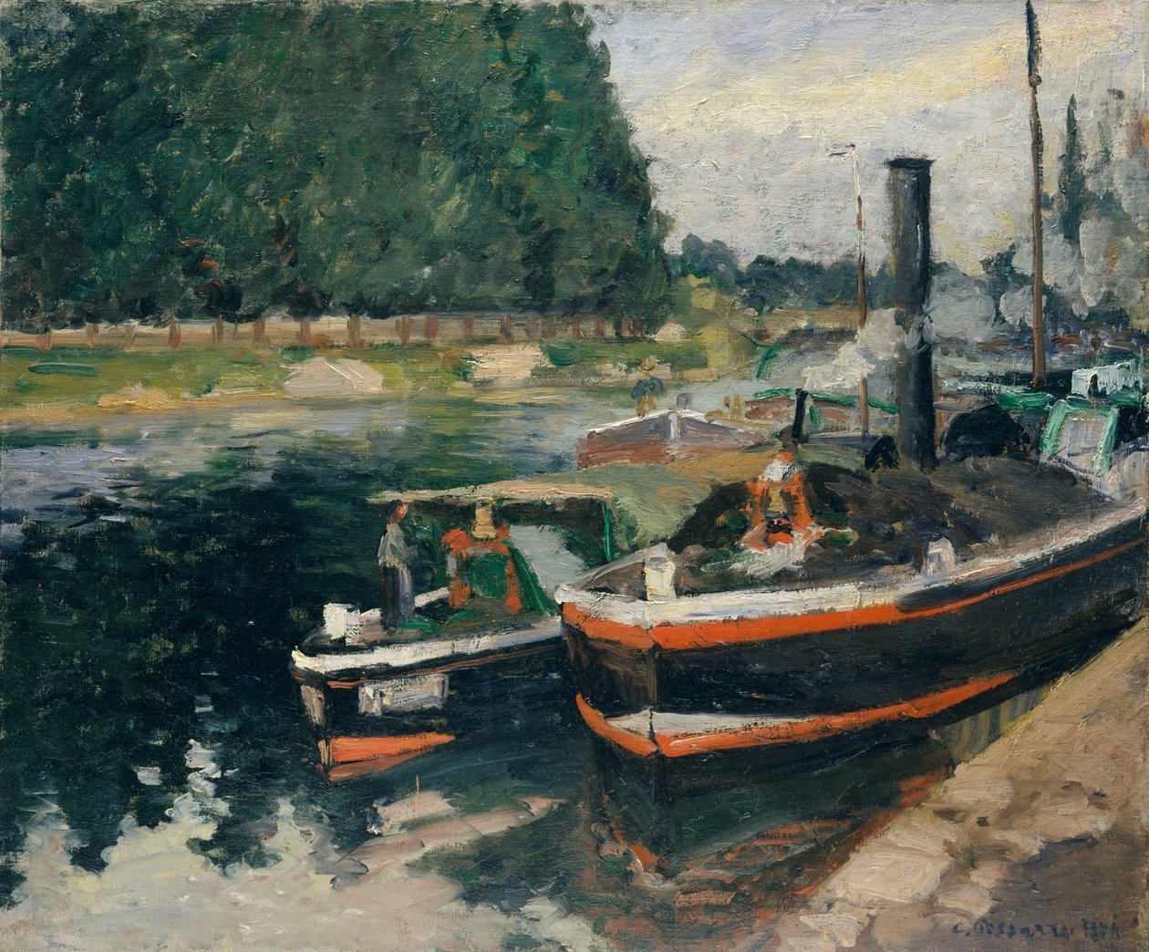 Lastschiffe im Hafen von Pontoise von Camille Jacob Pissarro