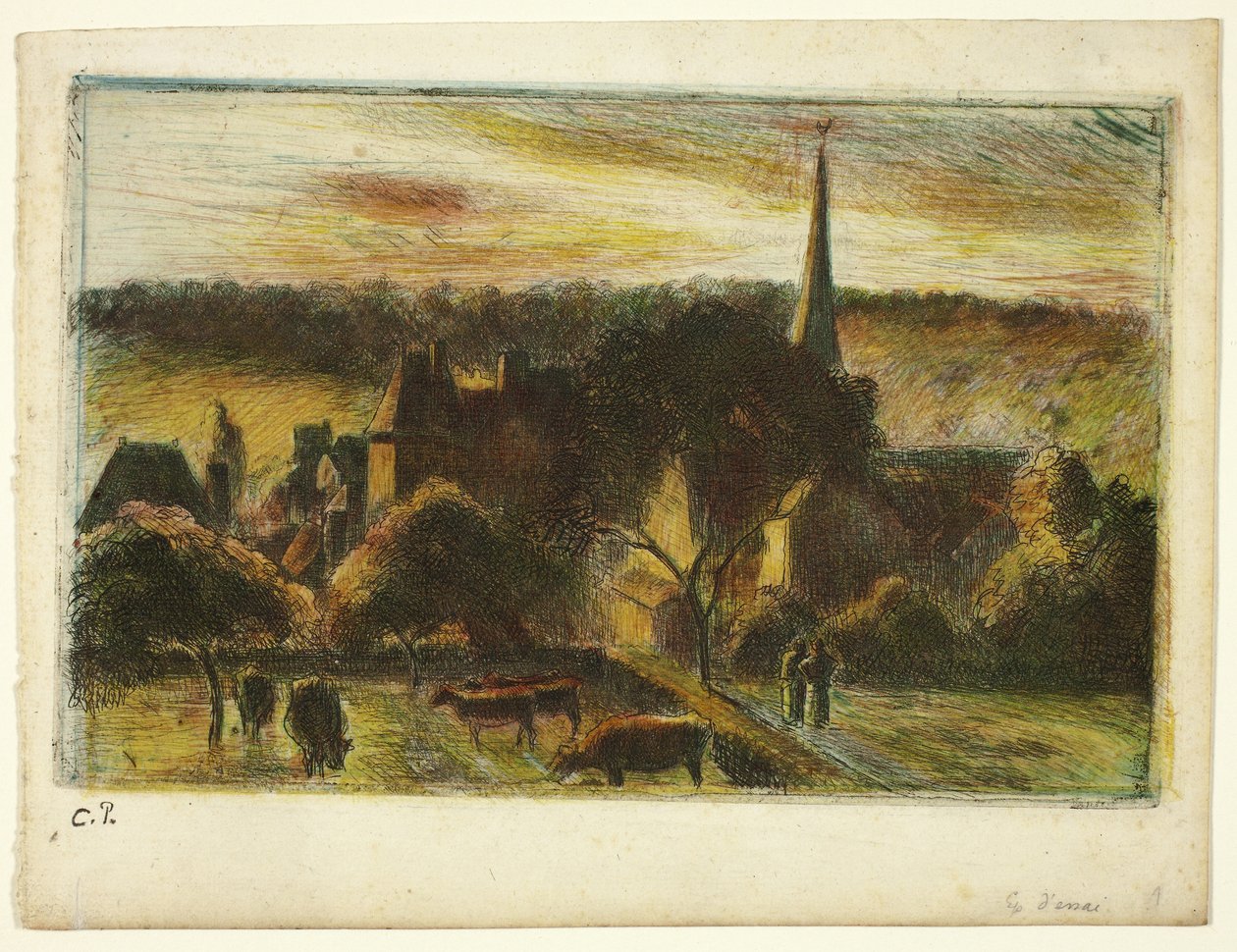 Kirche und Bauernhof in Éragny von Camille Pissarro