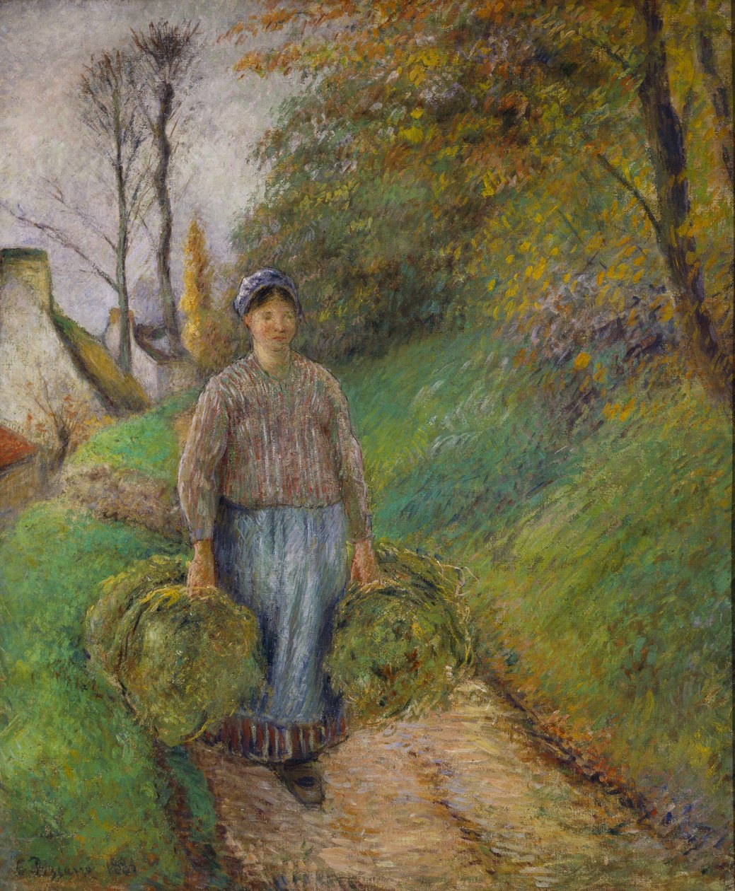 Bäuerin, die zwei Heubündel trägt von Camille Jacob Pissarro