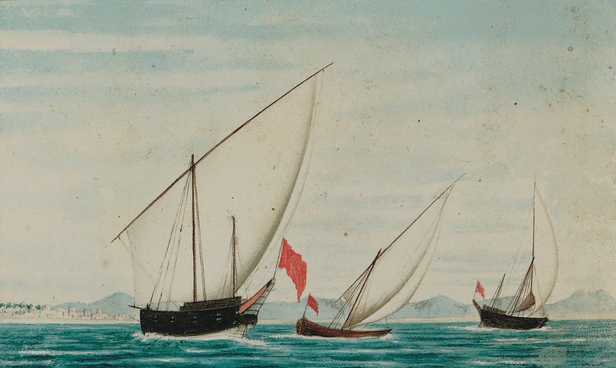 Ansicht von Dhows vor Ajman von Captain William Igglesden