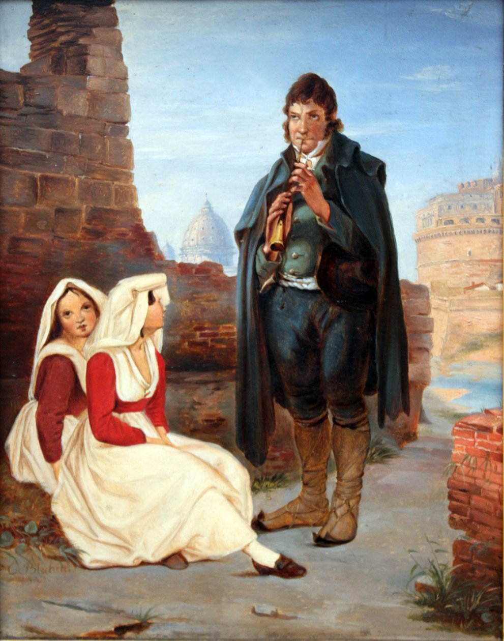 Pifferaro und Mädchen in Rom von Carl Blechen