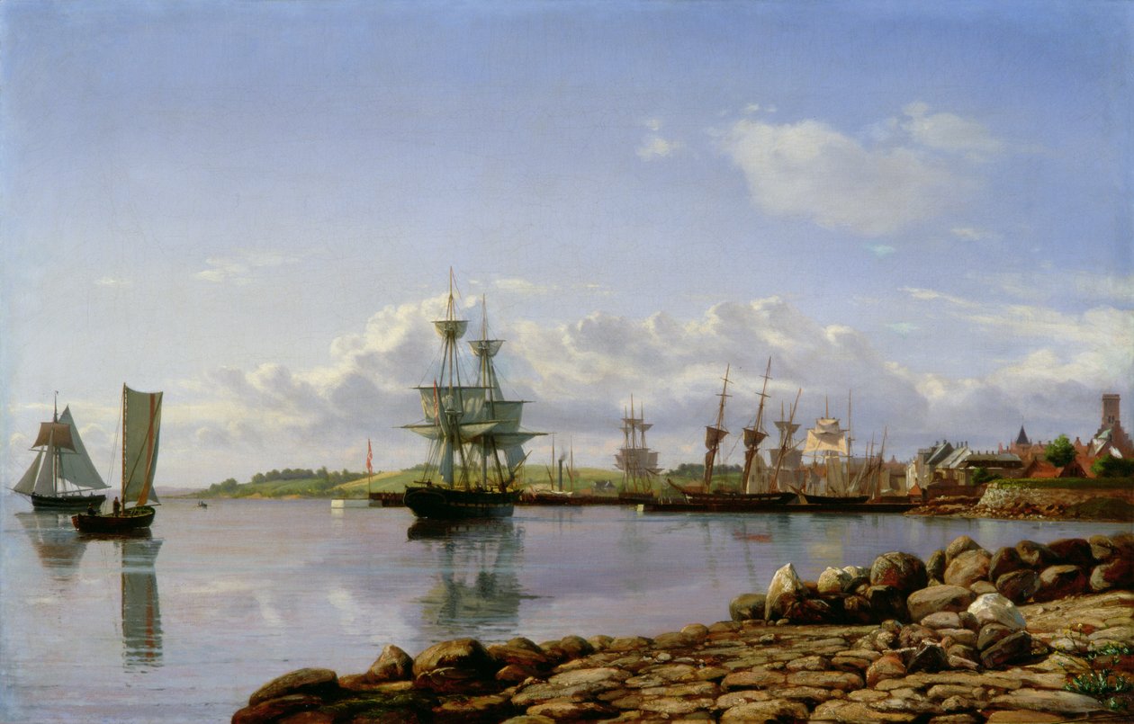 Schiffe vor einem baltischen Hafen von Carl Neumann