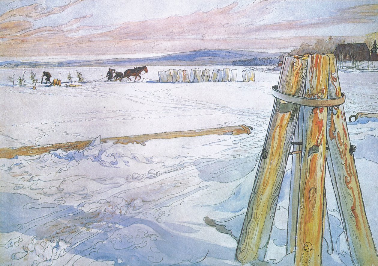 Johan holte Brunte (Pferd), um Eisblöcke zu sammeln von Carl Larsson
