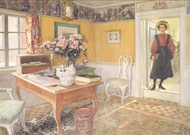 Schulmädchen in einem Innenraum von Carl Larsson