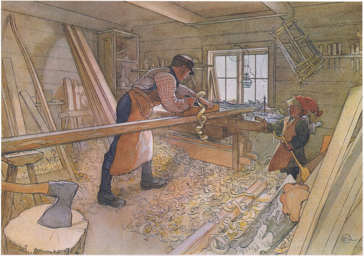 Onkel Johan in der Werkstatt auf dem Bauernhof von Carl Larsson