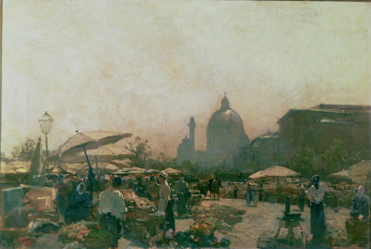 Ein Markt mit der St. Karlskirche in der Ferne, Wien, um 1894 von Carl Moll