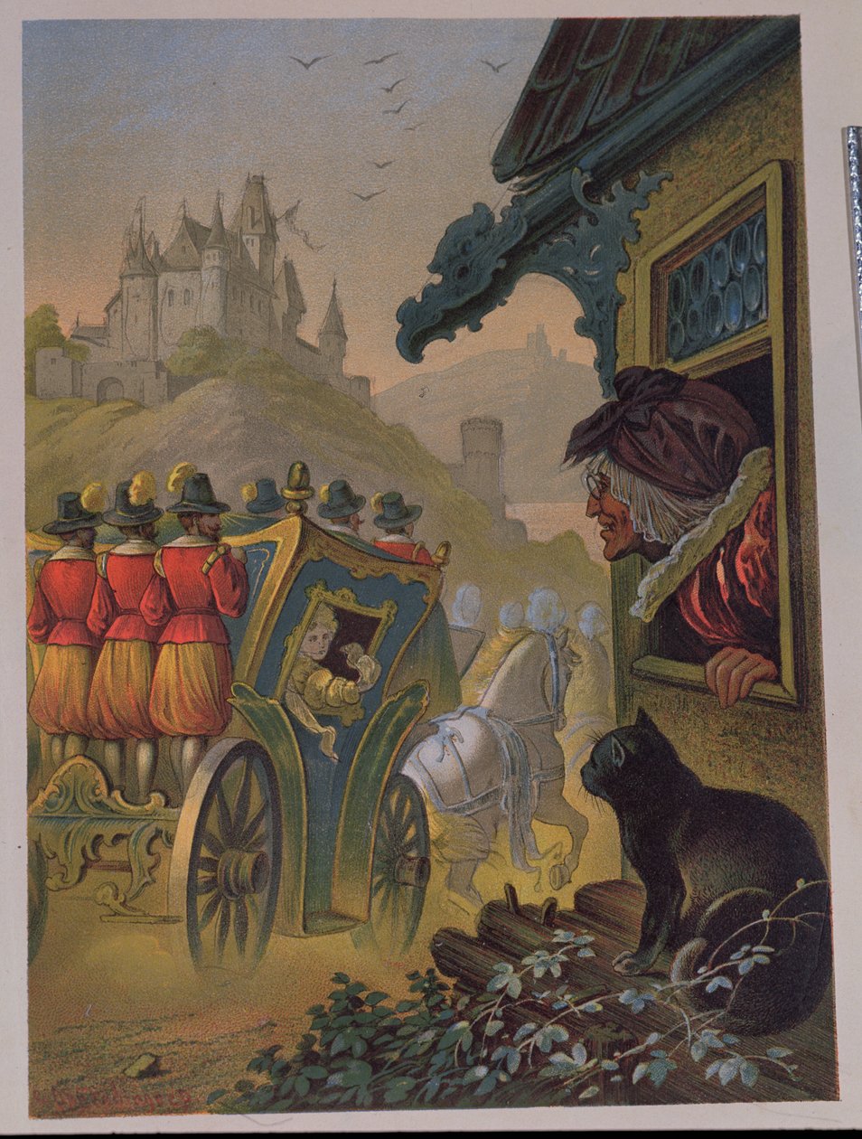 Aschenputtel fährt in einer Kutsche zum Ball, Illustration für 