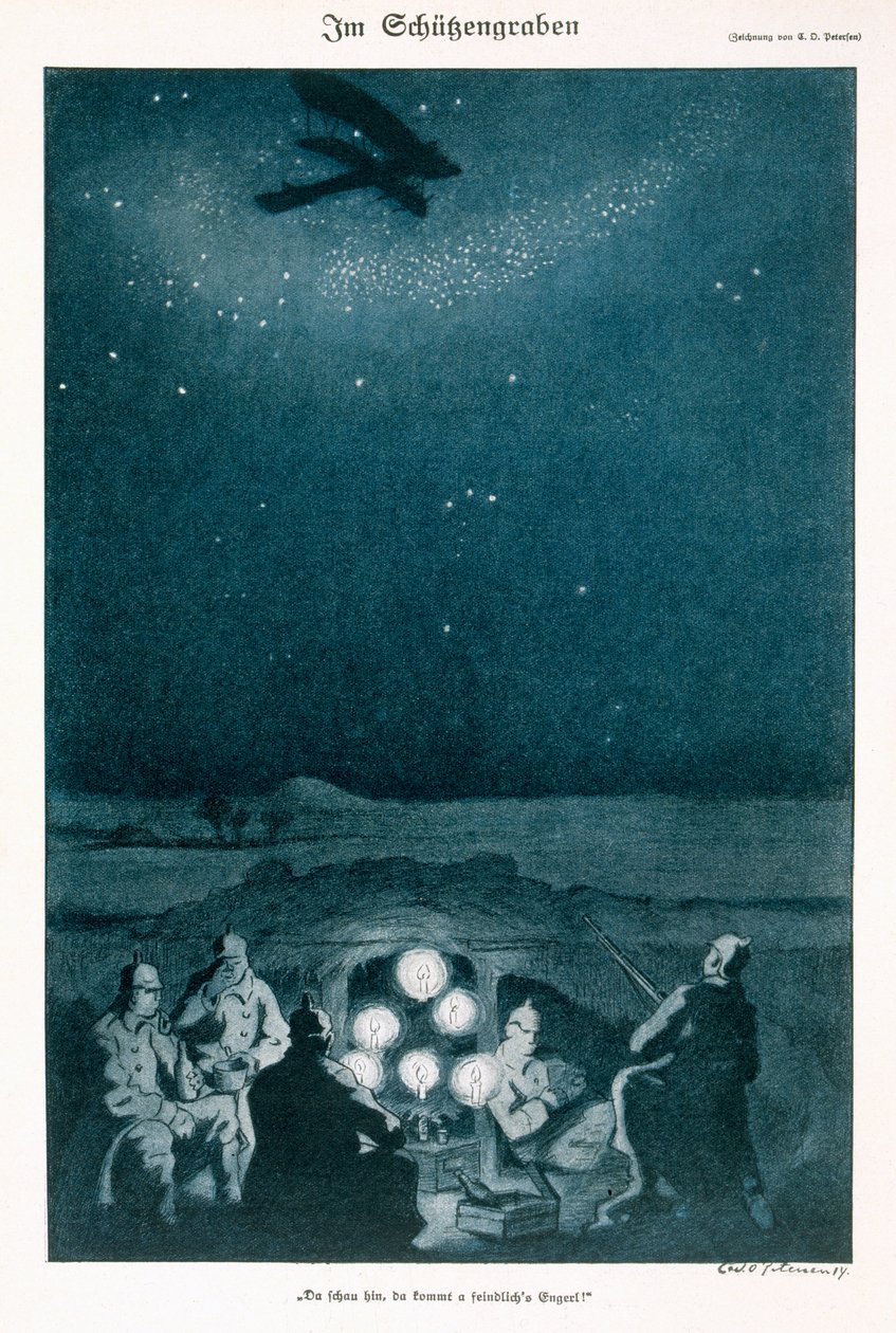 In den Schützengräben, Illustration aus einer deutschen Zeitschrift, Simplicissimus, ca. 1915 von Carl Olof Petersen