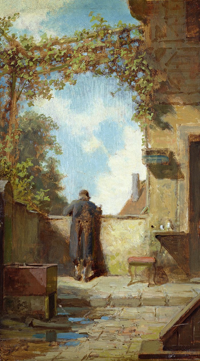 Alter Mann auf der Terrasse von Carl Spitzweg