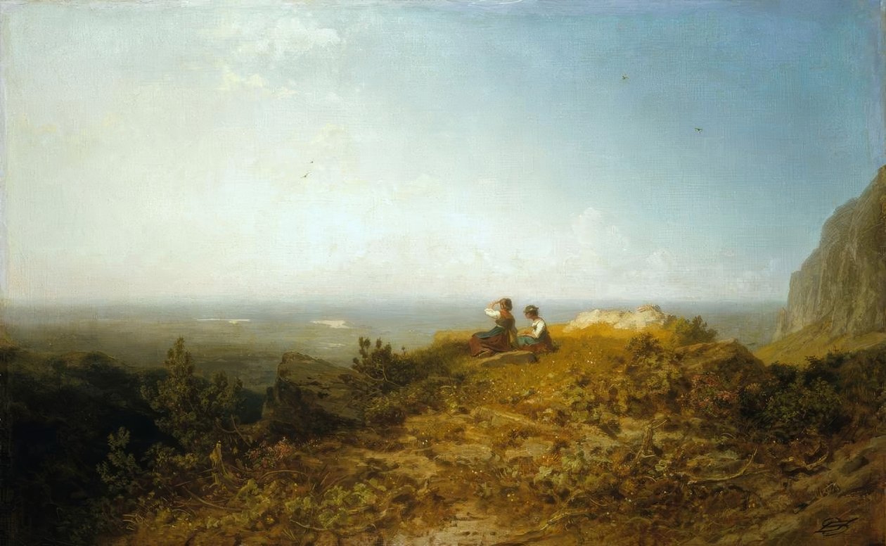 Zwei Mädchen auf der Alm von Carl Spitzweg