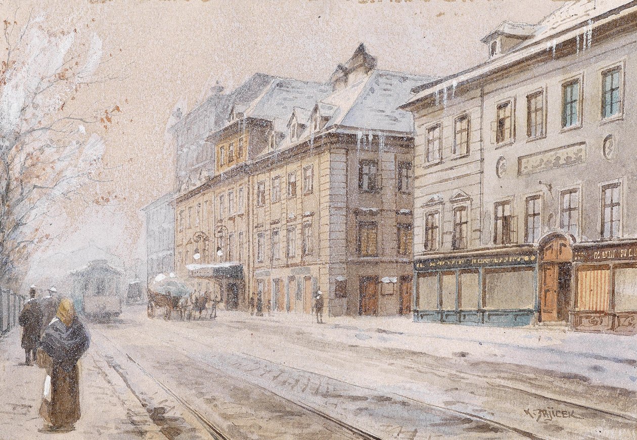 Das Theater an der Wien im Winter von Carl Wenzel Zajicek