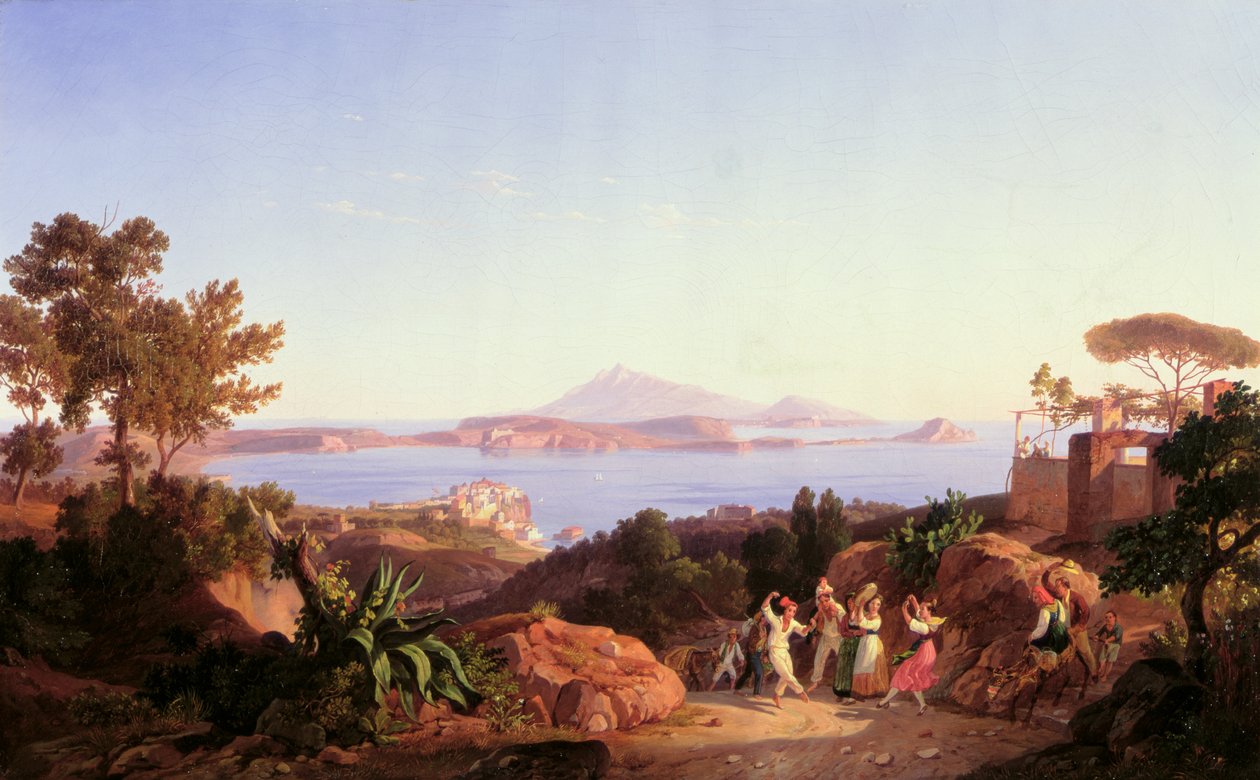 Ansicht des Golfs von Pozzuoli mit dem Monte Solfatara, ca. 1830 von Carl Wilhelm Goetzloff