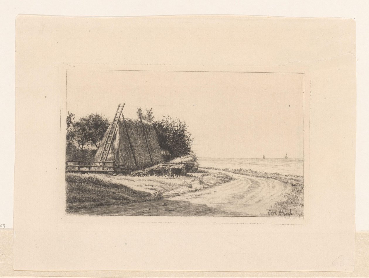 Heuschober an einem Feldweg von Carl Bloch