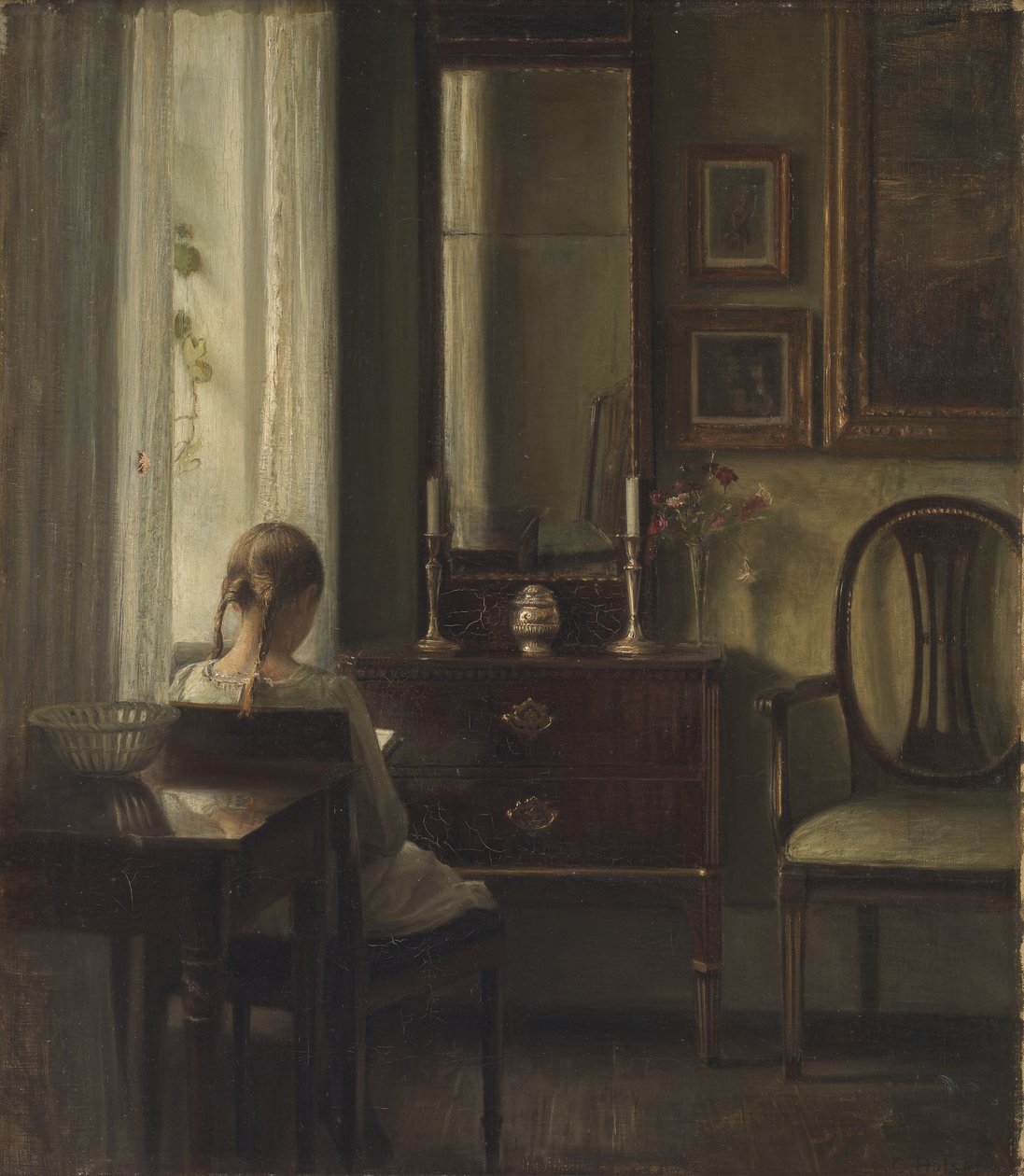 Innenraum mit einem lesenden Mädchen von Carl Holsoe