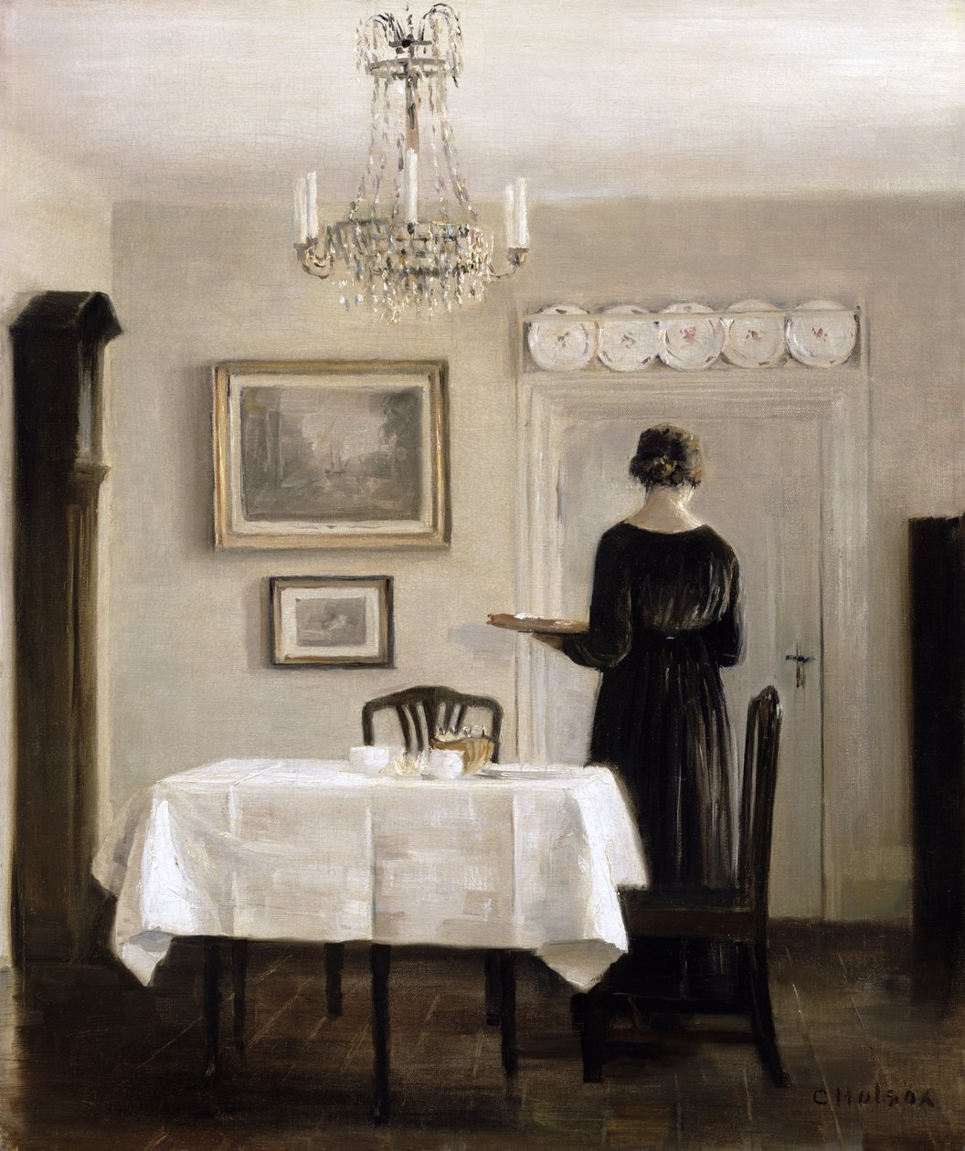 Innenraum mit Dame, die ein Tablett trägt, ca. 1905 von Carl Holsoe