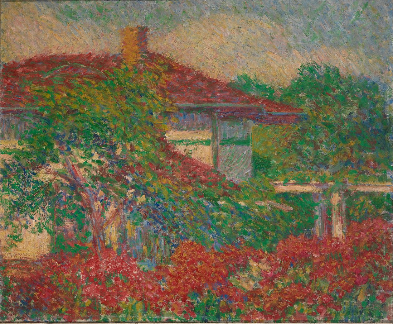 (Landschaft mit rotem Dachgebäude) von Carl Newman