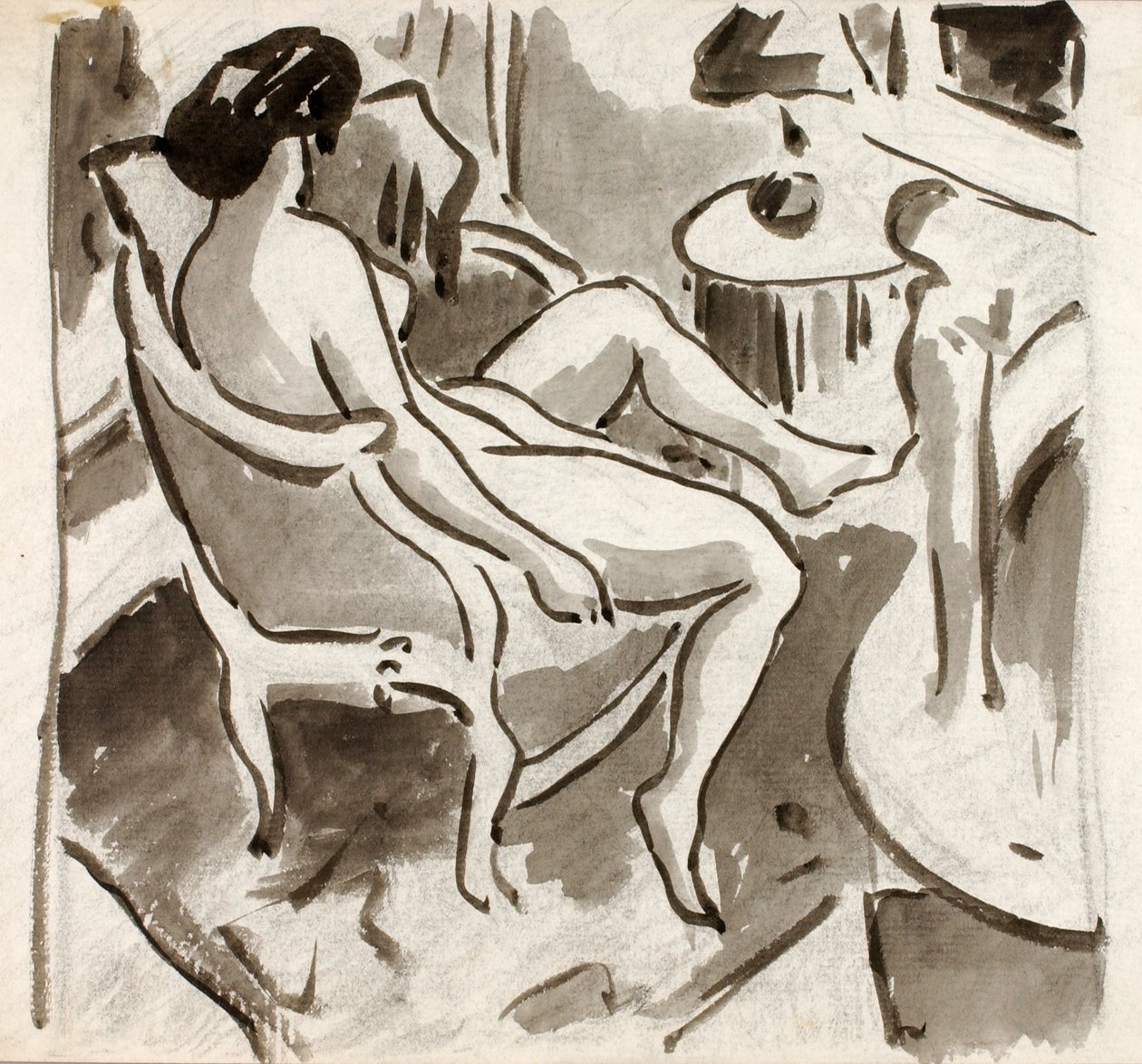 Sitzender weiblicher Akt, Seitenansicht von Carl Newman