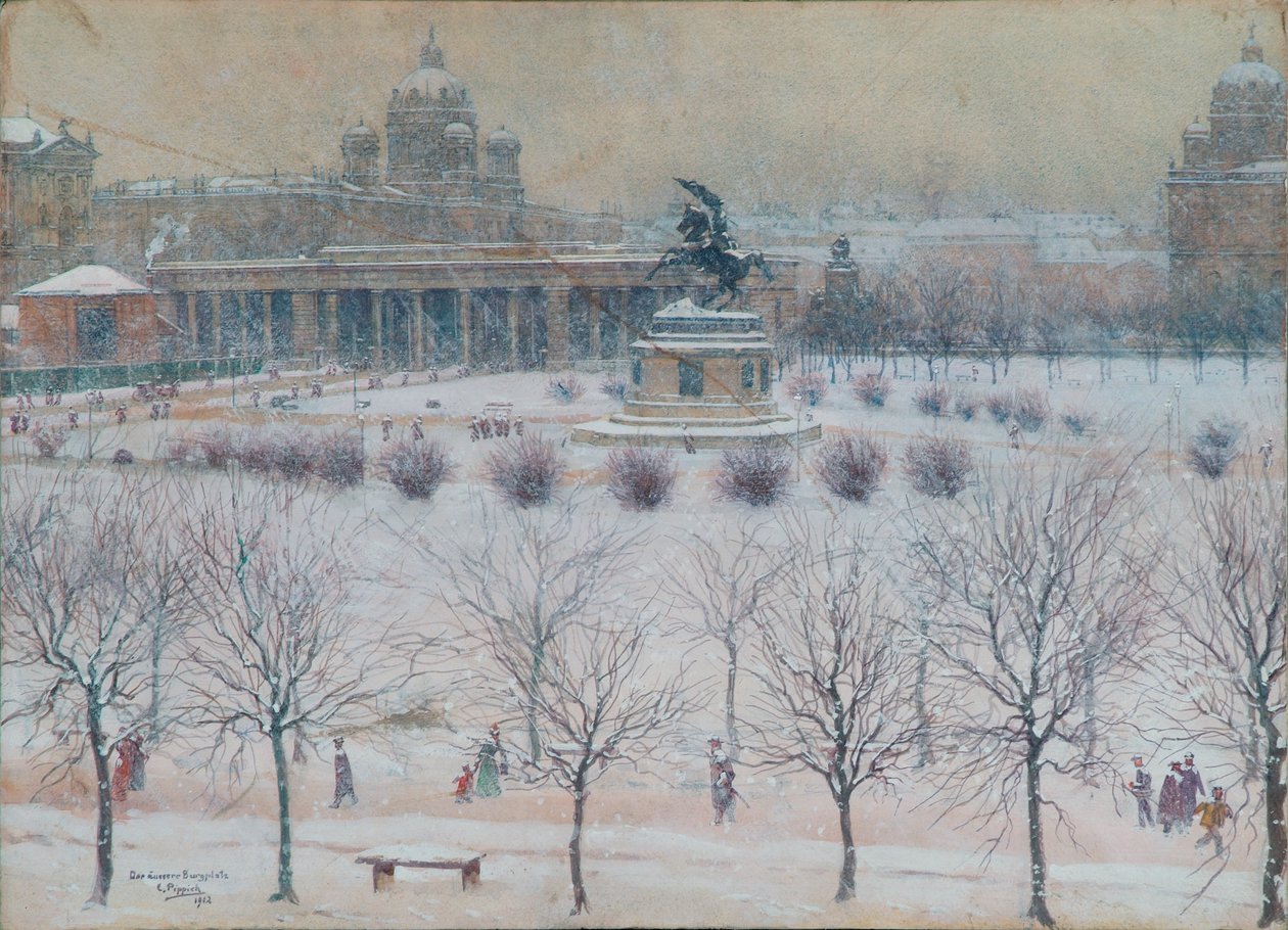 Der äußere Burgplatz in Wien im Winter von Carl Pippich