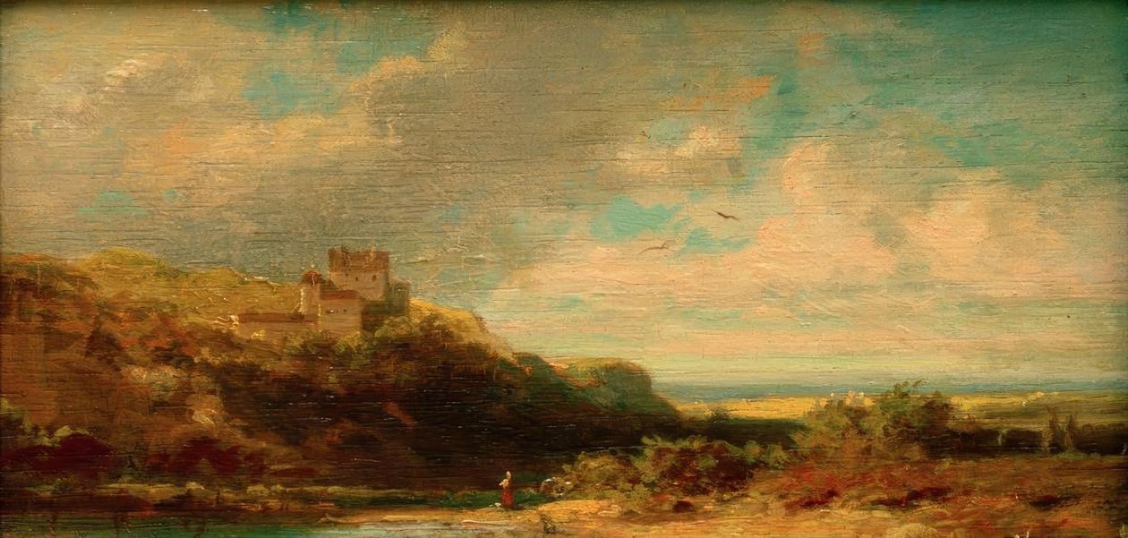 Landschaft mit Flusstal und Burg von Carl Spitzweg