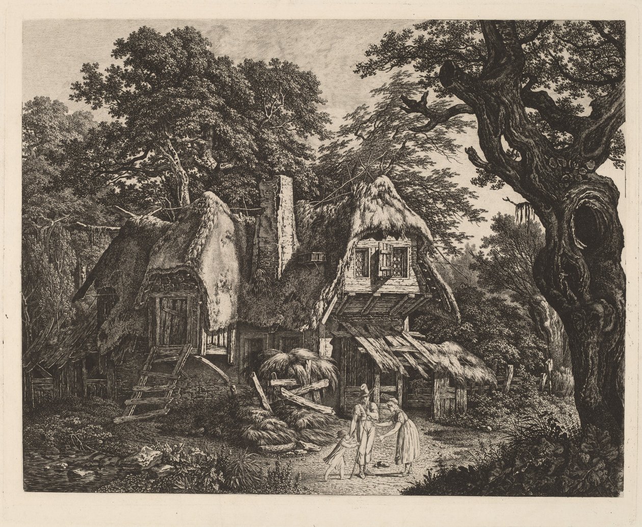 Strohdachhütte mit Landschaft und Figuren von Carl Wilhelm Kolbe