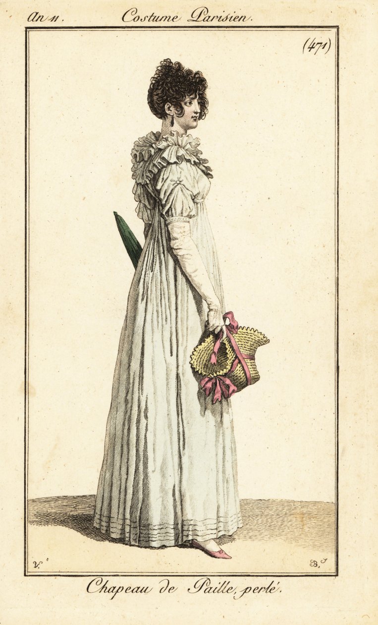Frau mit einem Strohhut mit Perlen, Paris von Carle Vernet