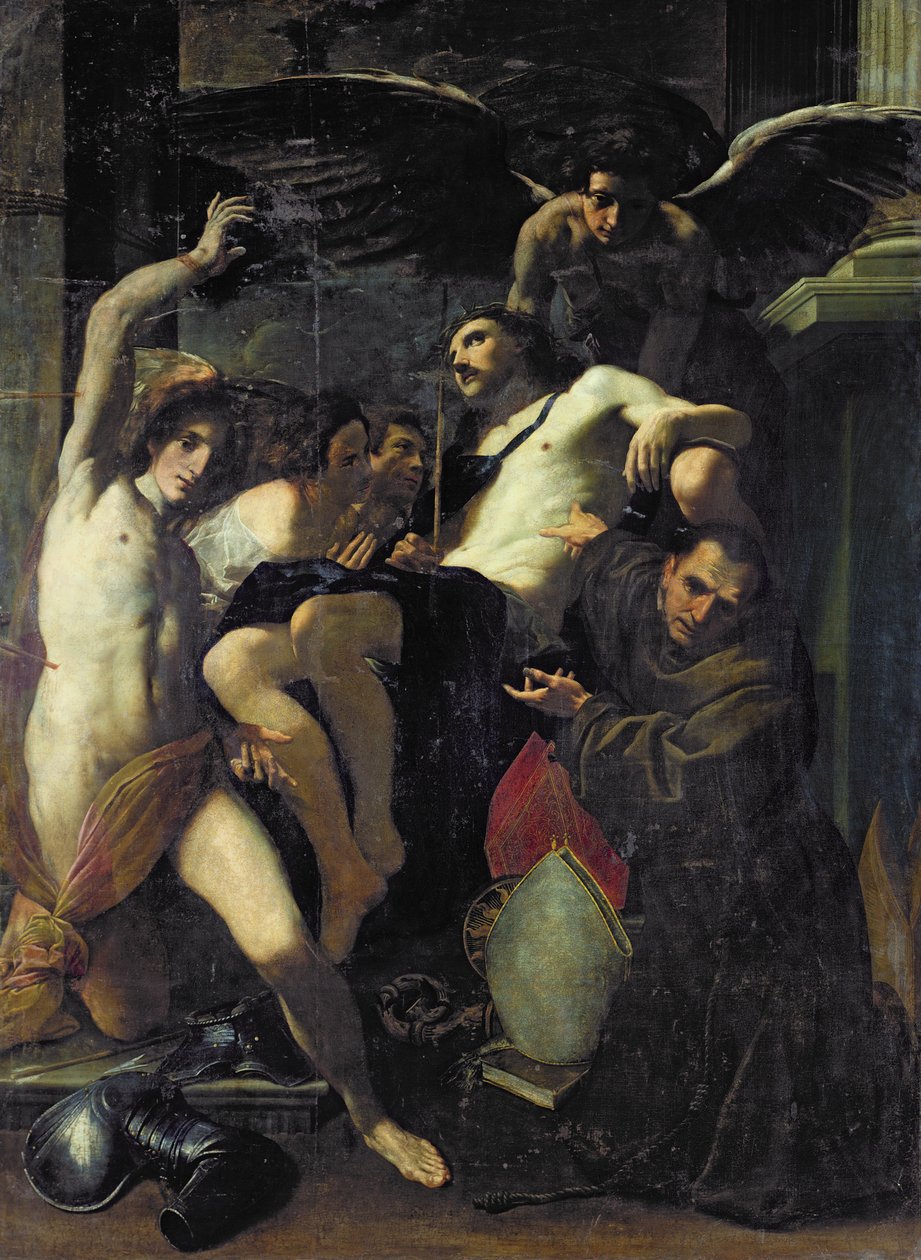 Christus, von Engeln, St. Sebastian und St. Bonaventura angebetet von Carlo Bononi