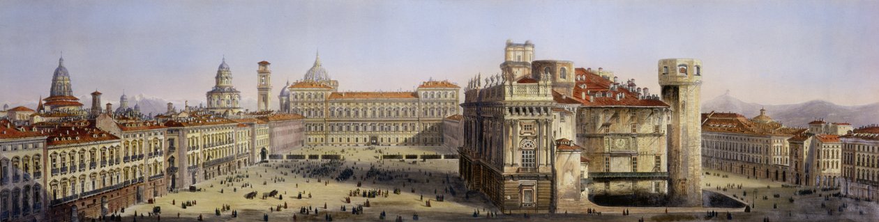 Piazza Castello, Turin, graviert von F. Citterio von Carlo Bossoli