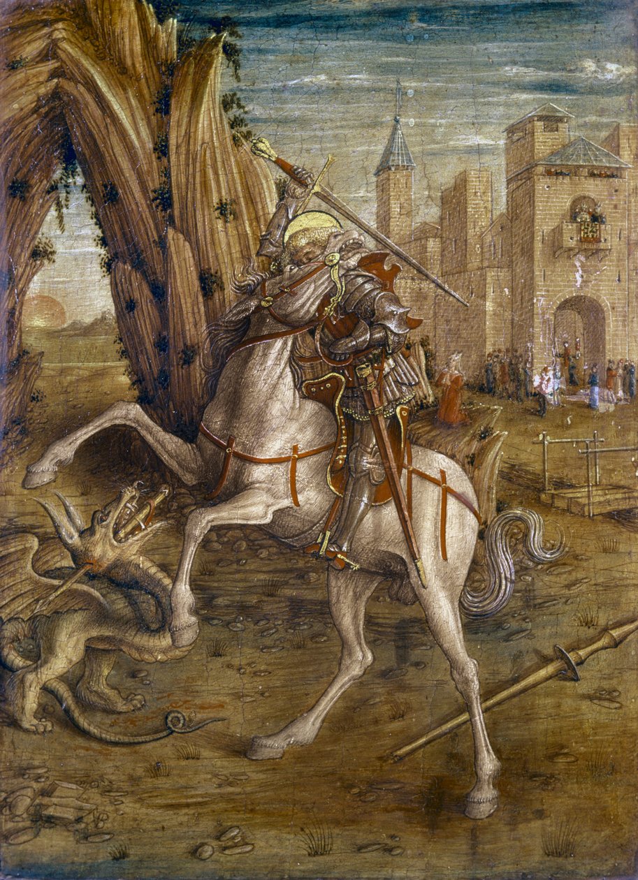 St. Georg und der Drache, Szene aus dem Predella-Panel des 