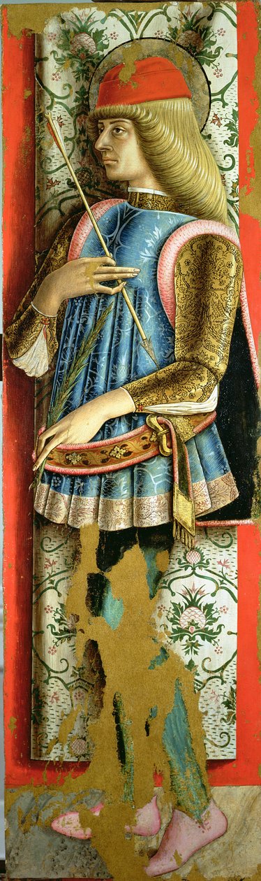 St. Sebastian, rechte Tafel des zweiten Triptychons von Valle Castellamo von Carlo Crivelli