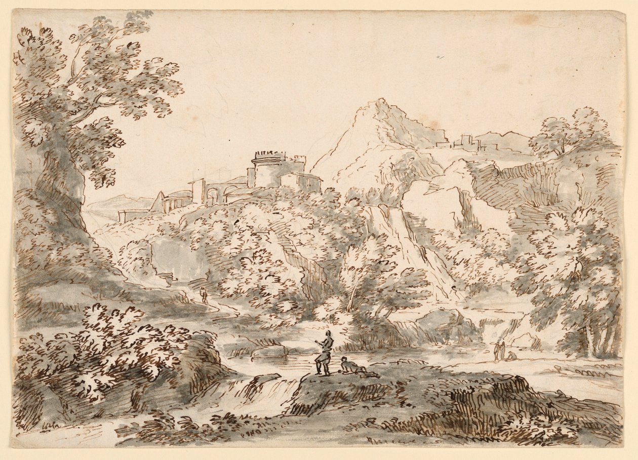 Zeichnung, Eine Landschaft mit Stadt, 1750–1770 von Carlo Marchionni