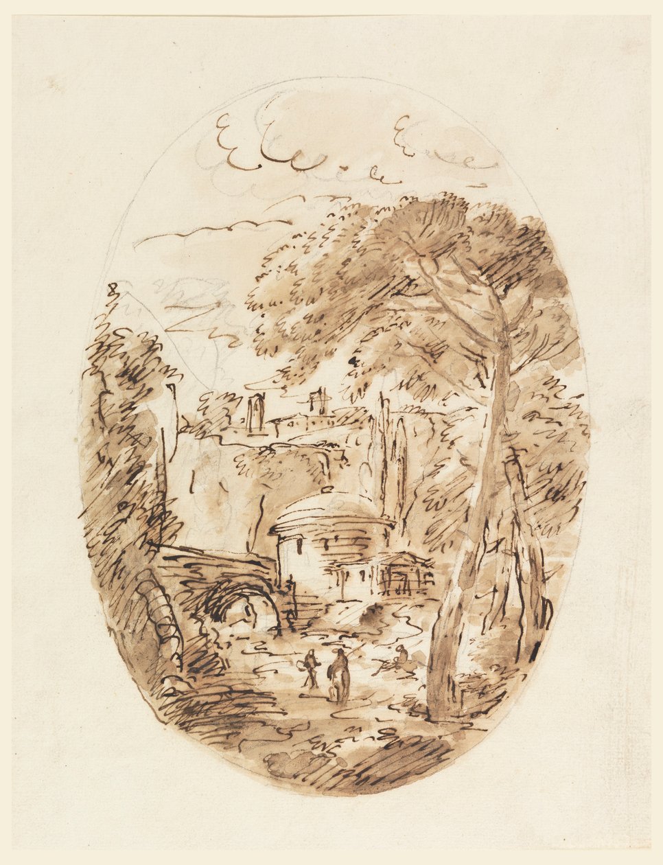 Landschaft mit Reiter und Brücke, 1750–1786 von Carlo Marchionni
