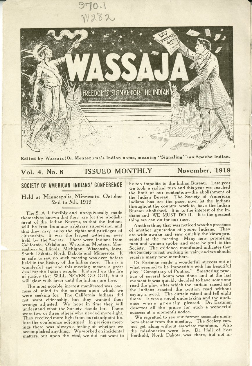 Ausgabe von Wassaja, Vol. 4, No. 8, November 1919 von Carlos Montezuma