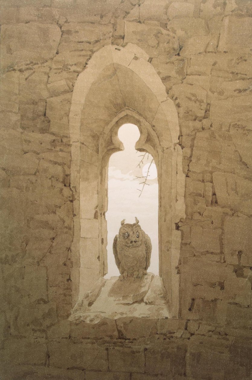 Eule in der gotischen Fensternische von Caspar David Friedrich