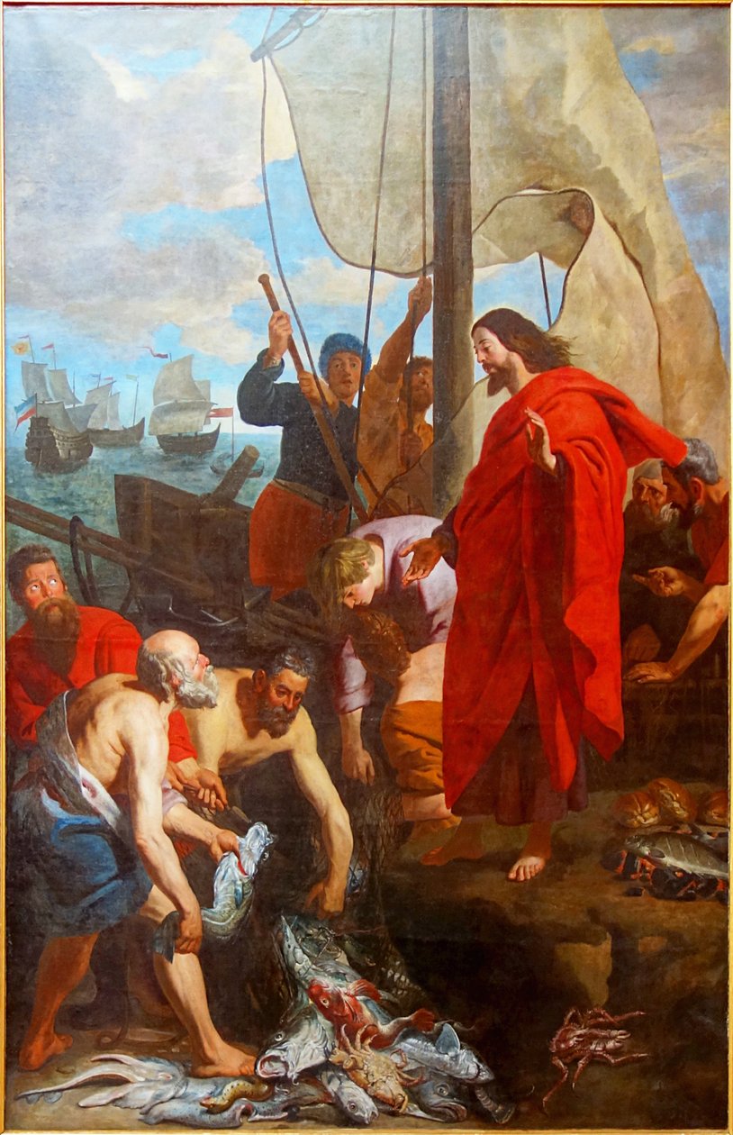 Der wunderbare Fischfang. Die Apostel bringen Christus die Früchte ihres Fangs von Caspar de Crayer